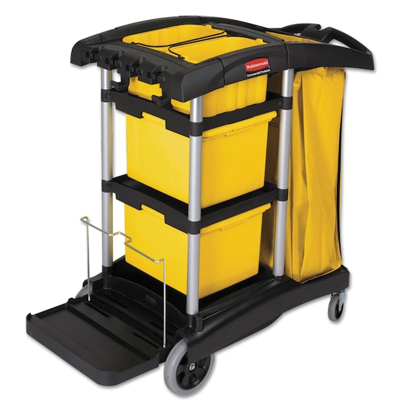 Rubbermaid Commercial HYGEN M-fiber Cleaning Cart, 22w x 48.25d x 44h, Black/Yellow/Silver FG9T7300BLA - main